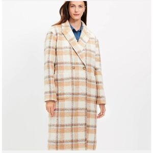 New Ann Taylor Loft Cream / Beige & Brown Boucle Plaid Jacket Coat